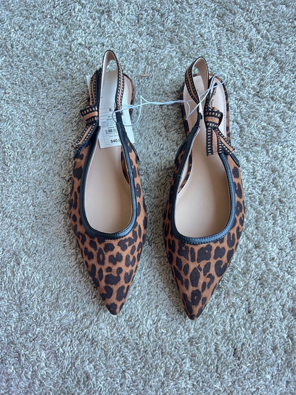 Leopard Print Pointed Slingback Flats - Brown. Size 8.5